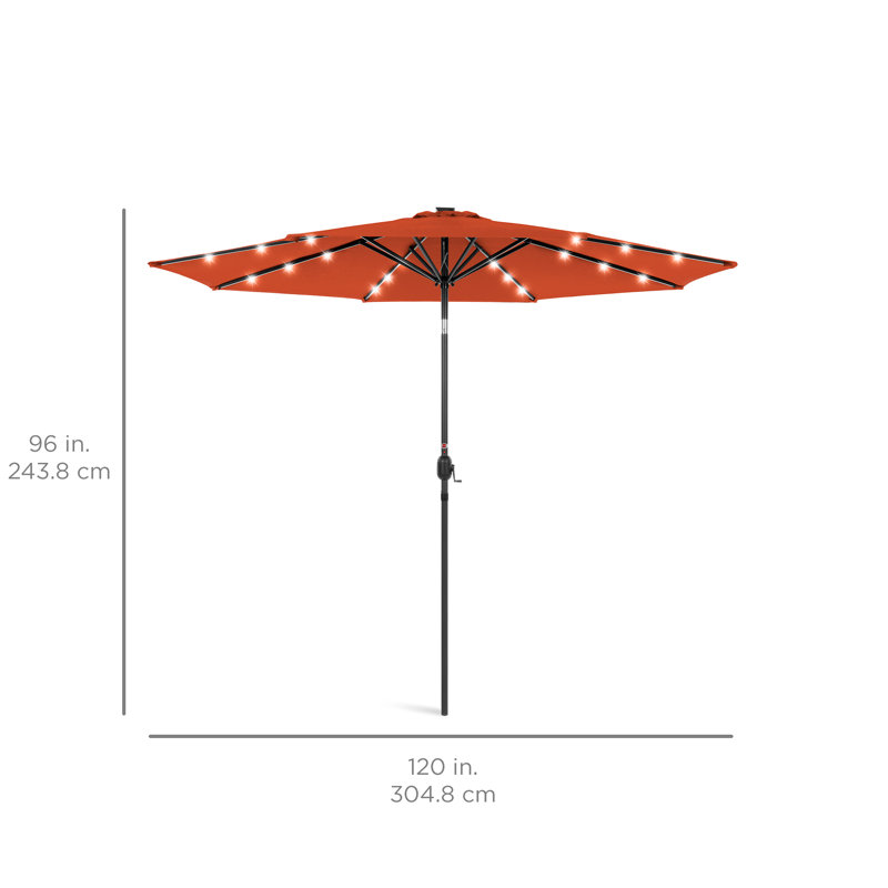 Shearer 10ft Solar LED Lighted Patio Umbrella w/ Tilt Adjustment, UV-Resistant Fabric, Rust