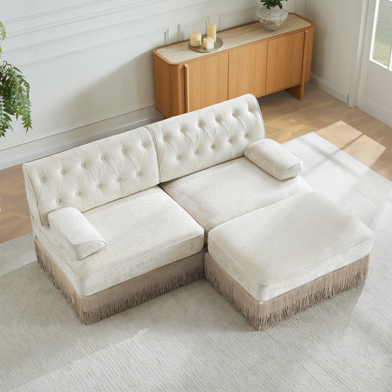 Canapé Chesterfield, Beige, H 34,2 po x l 76,6 po x P 60,3 po, 2