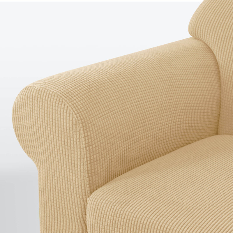Housse de canapé en jacquard 2 pièces, housse extensible en polyester spandex pour le salon, protection facile à installer et lavable (canapé, kaki)