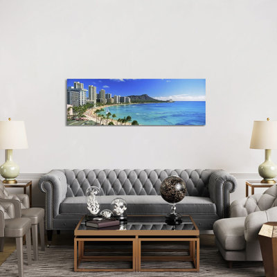 Palm Trees On The Beach, Diamond Head, Waikiki Beach, Oahu, Honolulu, Hawaii, USA #2 - Wrapped Canvas Panoramic Print