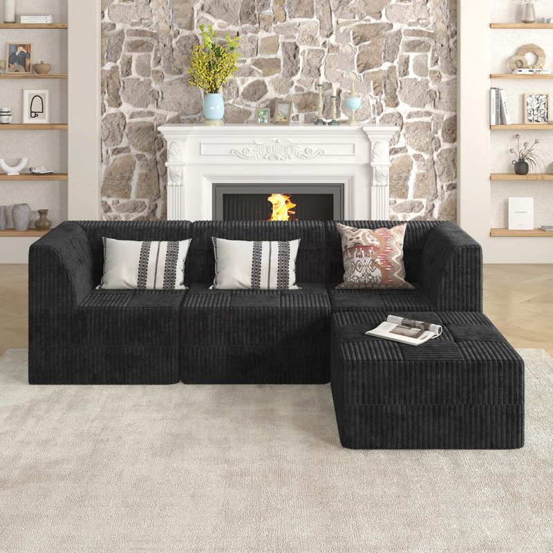Canapé modulaire en L, Noir, noir, noir, noir