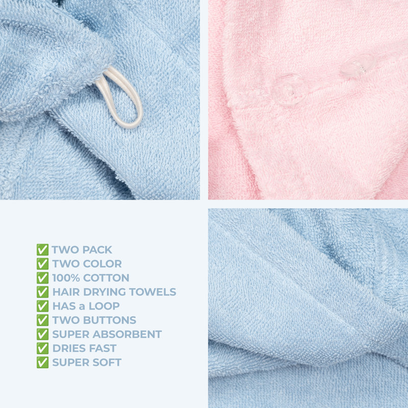 Serviettes 100% coton, longs poils bouclés, Bleu ciel / rose