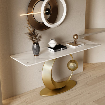 Bardon Modern Console Table with Sintered Stone Tabletop for Entryway & Living Room