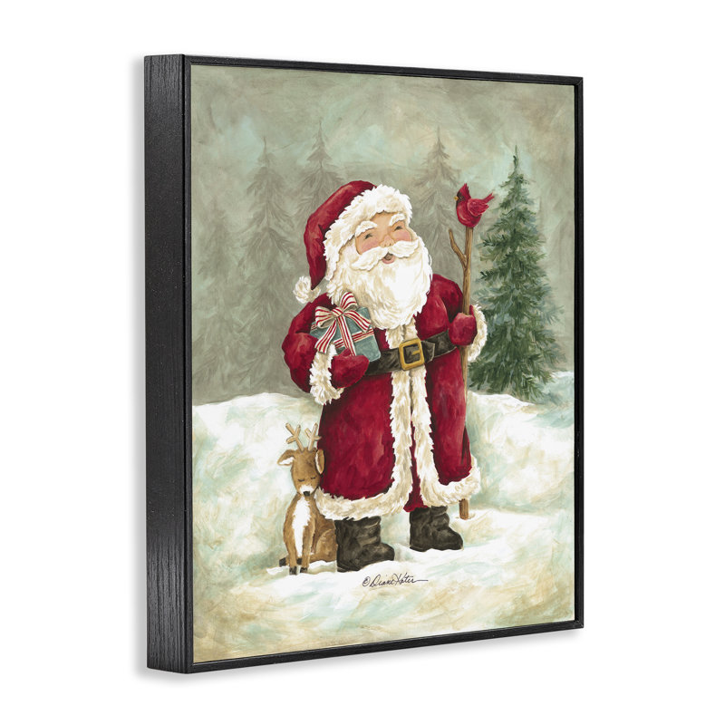 «Joyful Santa & Cuddling Reindeer», giclée encadrée, design par Diane Kater, H 14 po x l 11 po, Giclée encadrée noir minuit