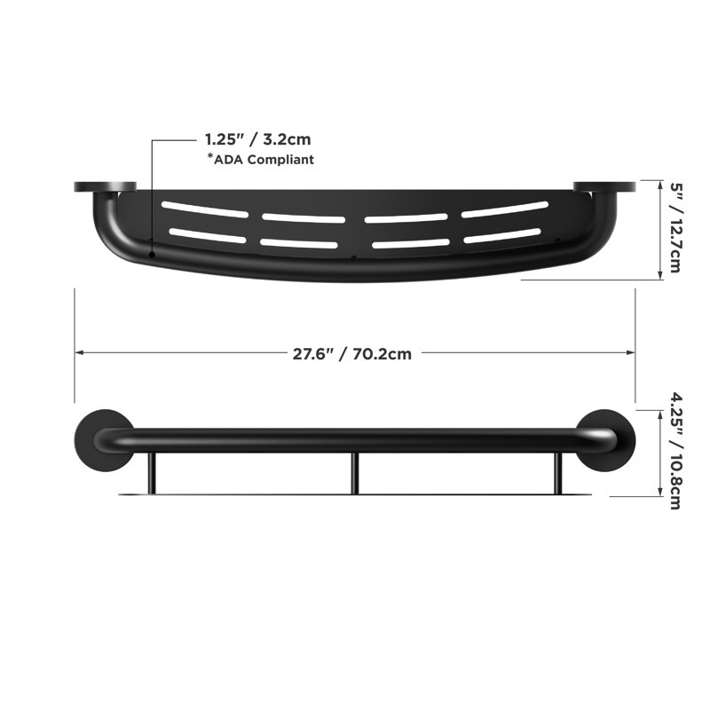 Barre d'appui 27,63 po, Noir mat