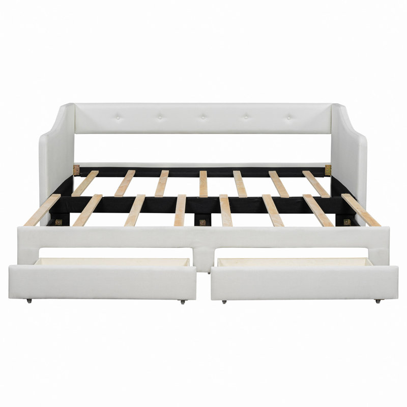 Upholstered Daybed With Extendable Design, Beige