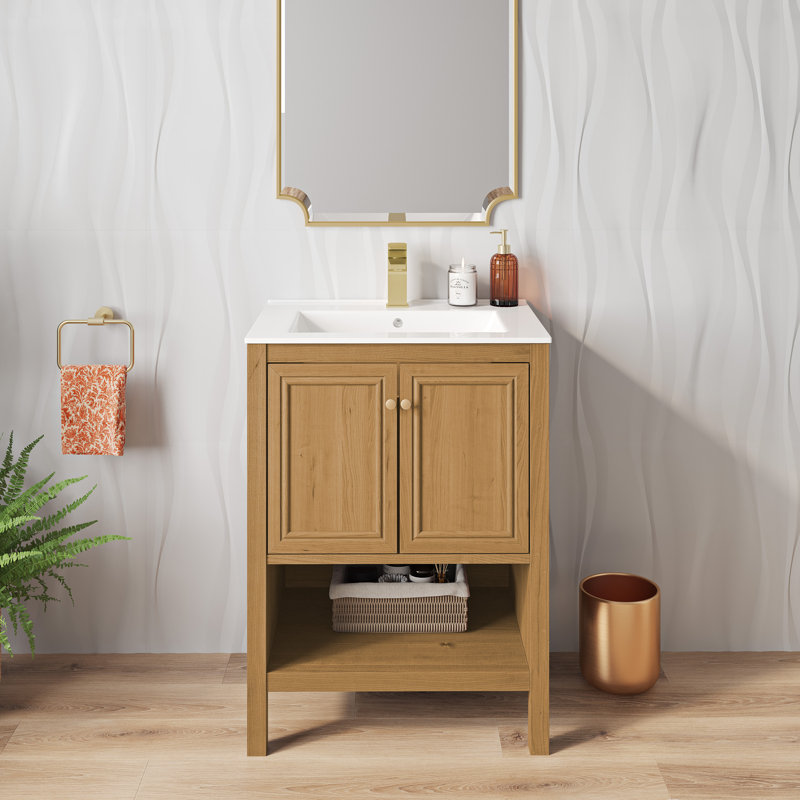 Château 24" Freestanding Bathroom Vanity Oak with Sink Top, White, Single-Hole, Golden