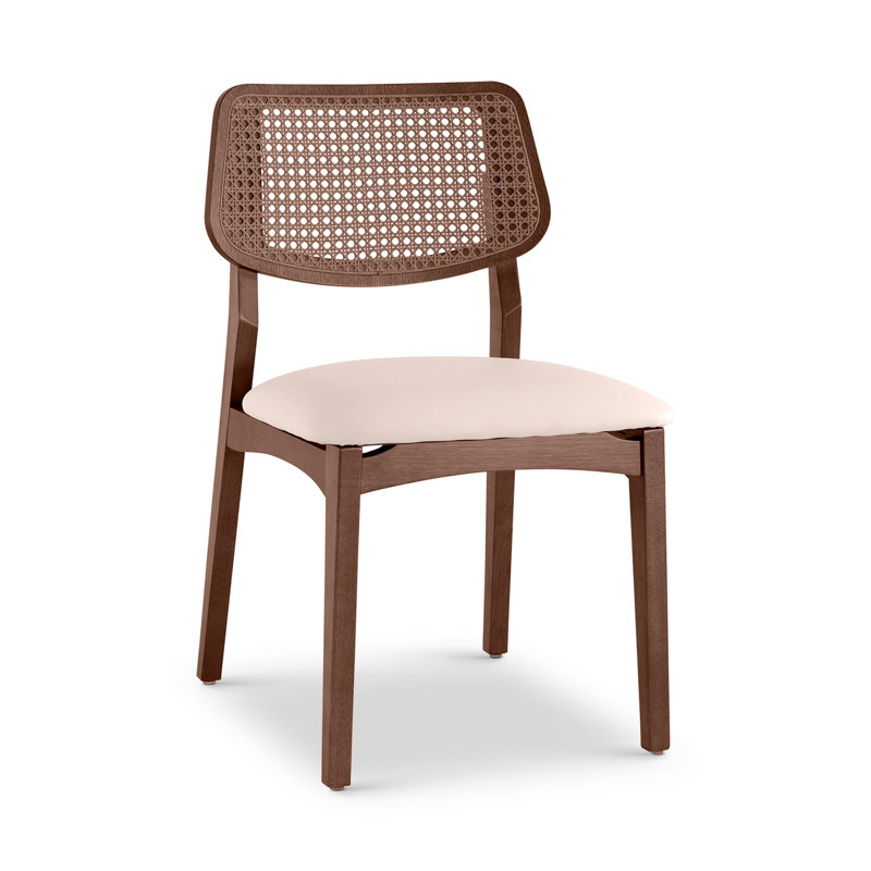 Modern Brazilian - Beth - Cane Side Chair - Medley Ivory Seat - Nogal Frame - Nogal Cane Webbing, Shimmy Cream/Nogal/Nogal