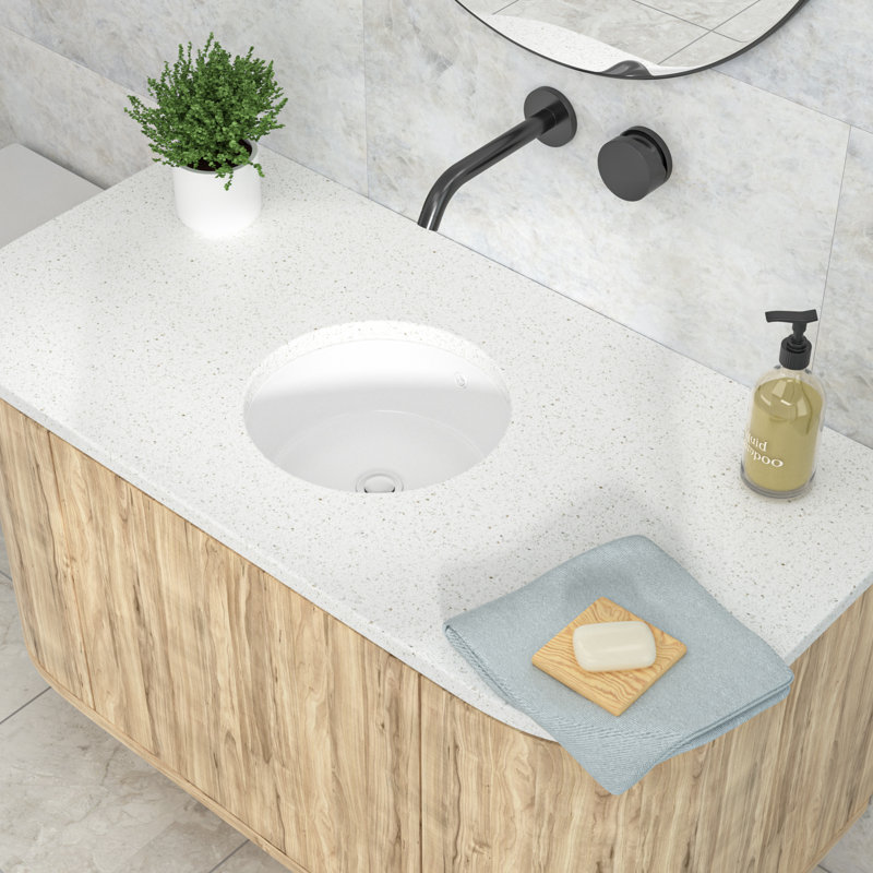 Lavabo de salle de bain circulaire encastré en céramique avec trop-plein 16 po