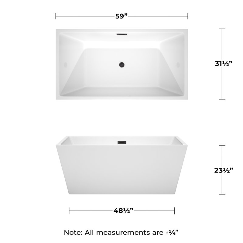 Sara 59'' x 32'' Soaking Acrylic Bathtub, Matte Black
