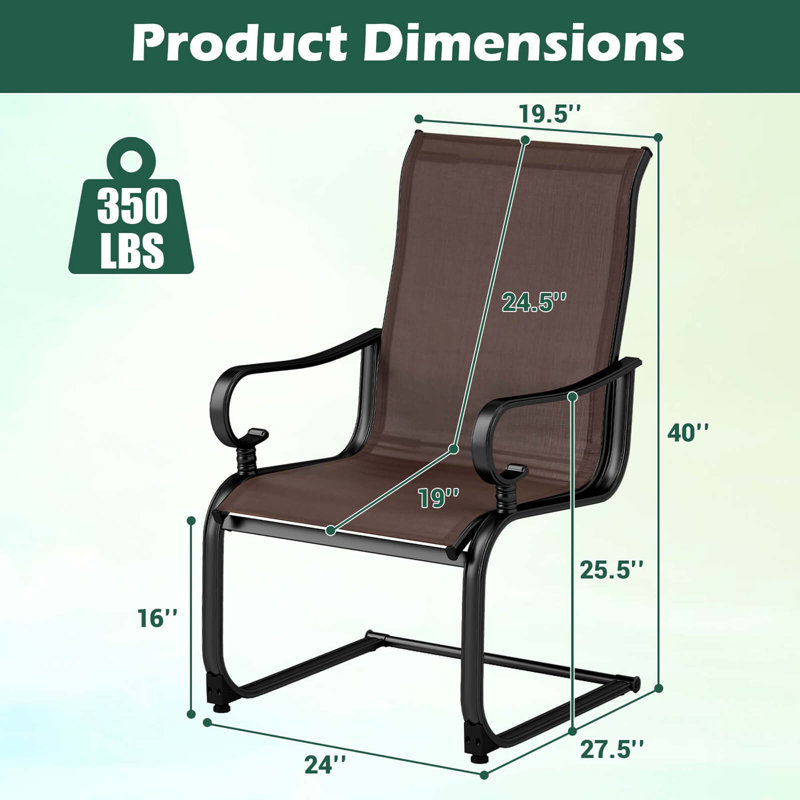 2 PCS Patio Chairs C-Spring Motion Chairs with Quick-drying & Breathable Fabric, Brown