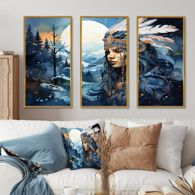 Night Iroquois Queen Expression - Native American Canvas Wall Art Set
