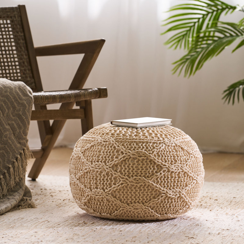 Pouf rond de 20 po de largeur, Ivoire