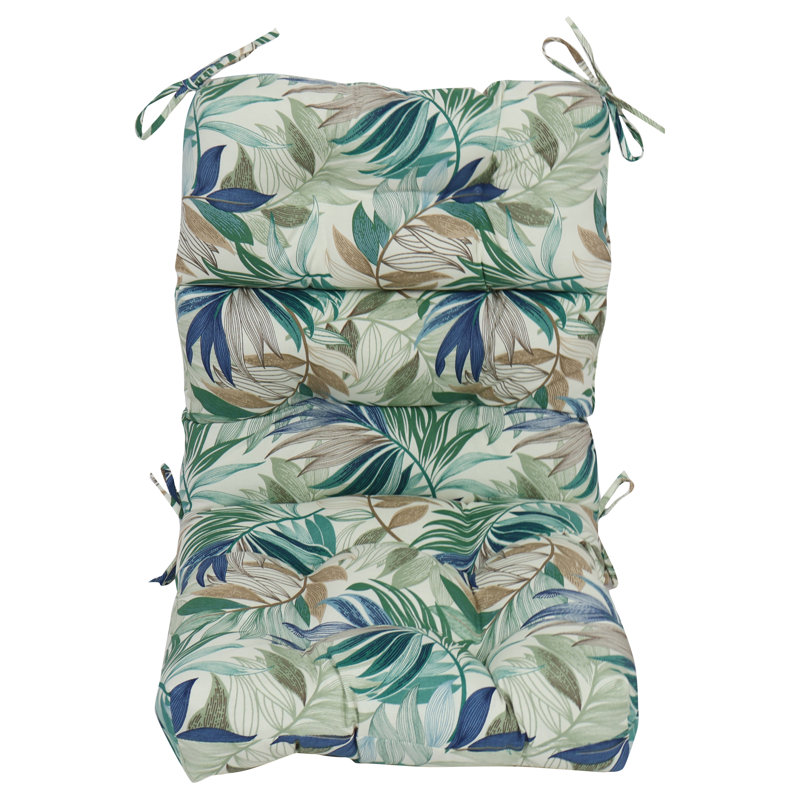 Coussins de chaise d'extérieur capitonnés (ensemble de 2), L 20 po x P 20 po, Brun clair / vert / floral chambray oasis