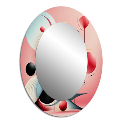 Happy Flowers of Rhythm In Pink And Blue - Modern Oval Wall Mirror