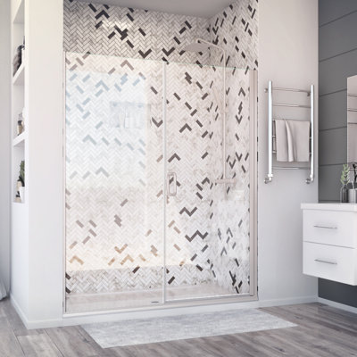 Porte de douche à charnière semi-sans cadre et panneau en nickel de luxe l 59 po x H 71,375 po Deluxe