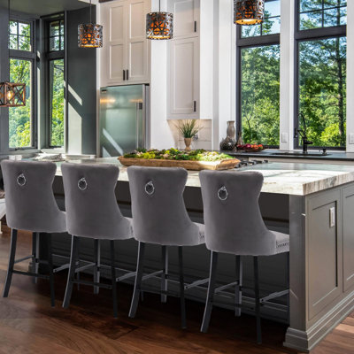 Modern Velvet Upholstered Bar Stools