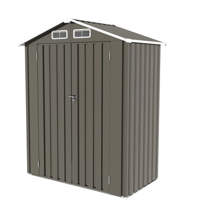 5X3 Ft Metal Storage Shed In Gray, Peaked Roof, Waterproof And , Suitable For Multi - Scenario Use, Quick Assembly Gray Outdoor Tool With Lockable Door, High Strength, Good Garden Backyard Storage,