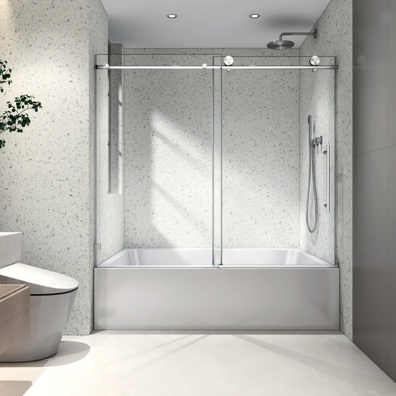 Shower Door 6076 Brushed Gold - One Fixed And Shifted, 70Mm 304 Stainless Steel Pulleys, , Nano Easy Clean, -Proof Coating With Soft Closing, Cleaning, For Bathroom