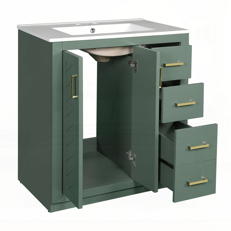 Meuble-lavabo 30 po avec lavabo en céramique, Vert, Doré