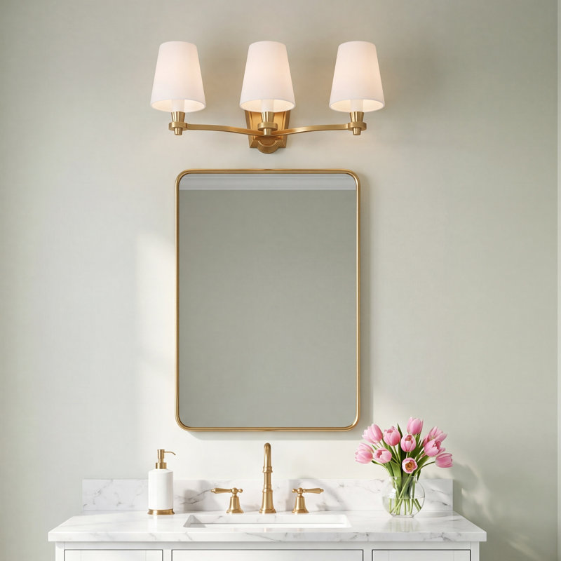 3 - Light Dimmable Vanity Light, Burnished Brass