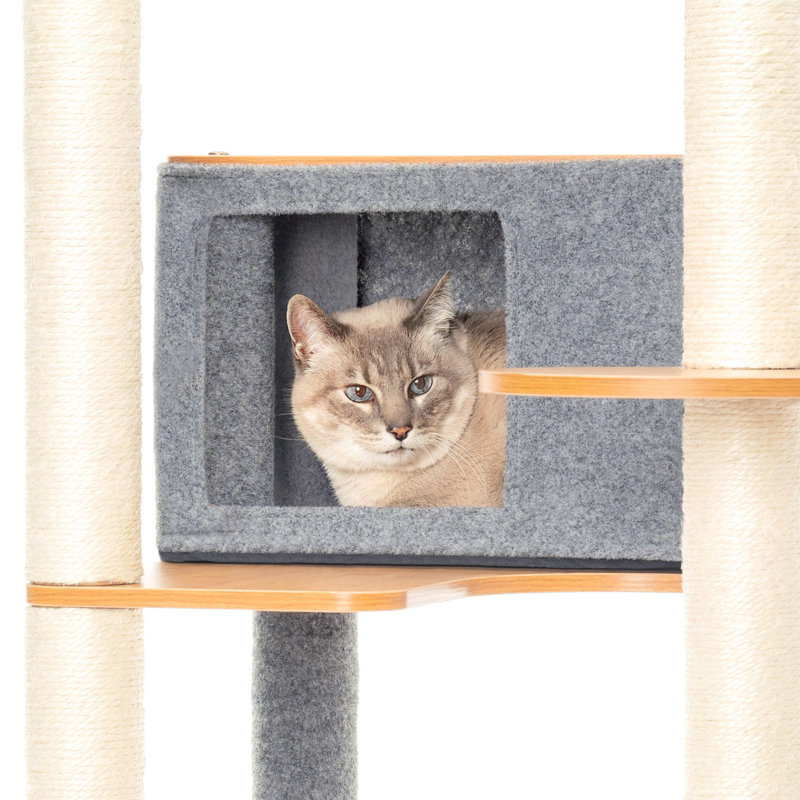 Tall Modern Sisal and Bamboo Cat Tower with Gray Felt