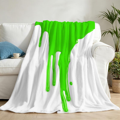 Jeté en molleton vert flanelle ultra doux, imprimé lime blanc à une face