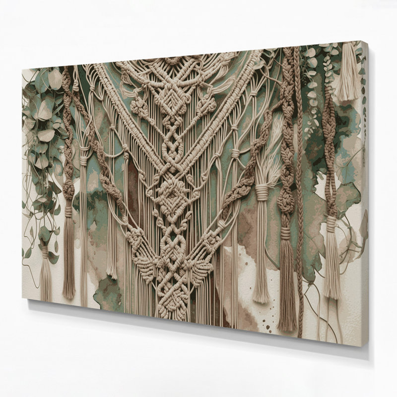«Botanical Boho Botanical Macrame», art sur toile brune, H 11 po x l 14 po