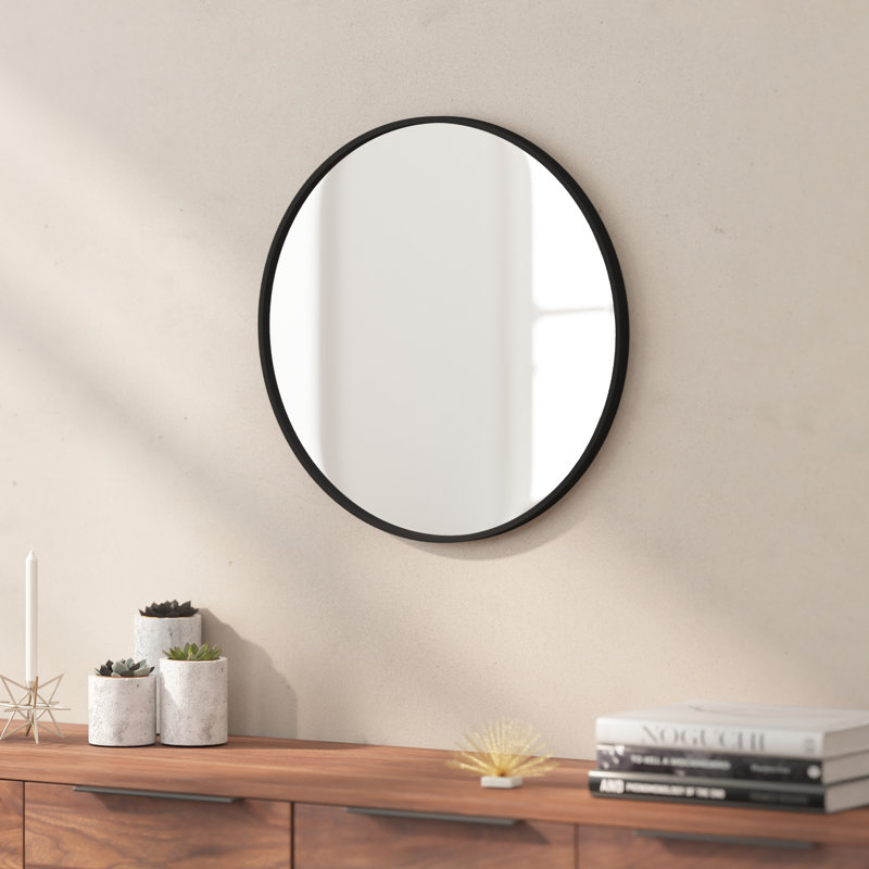 Miroir mural rond en métal, Noir, 30 po x 30 po