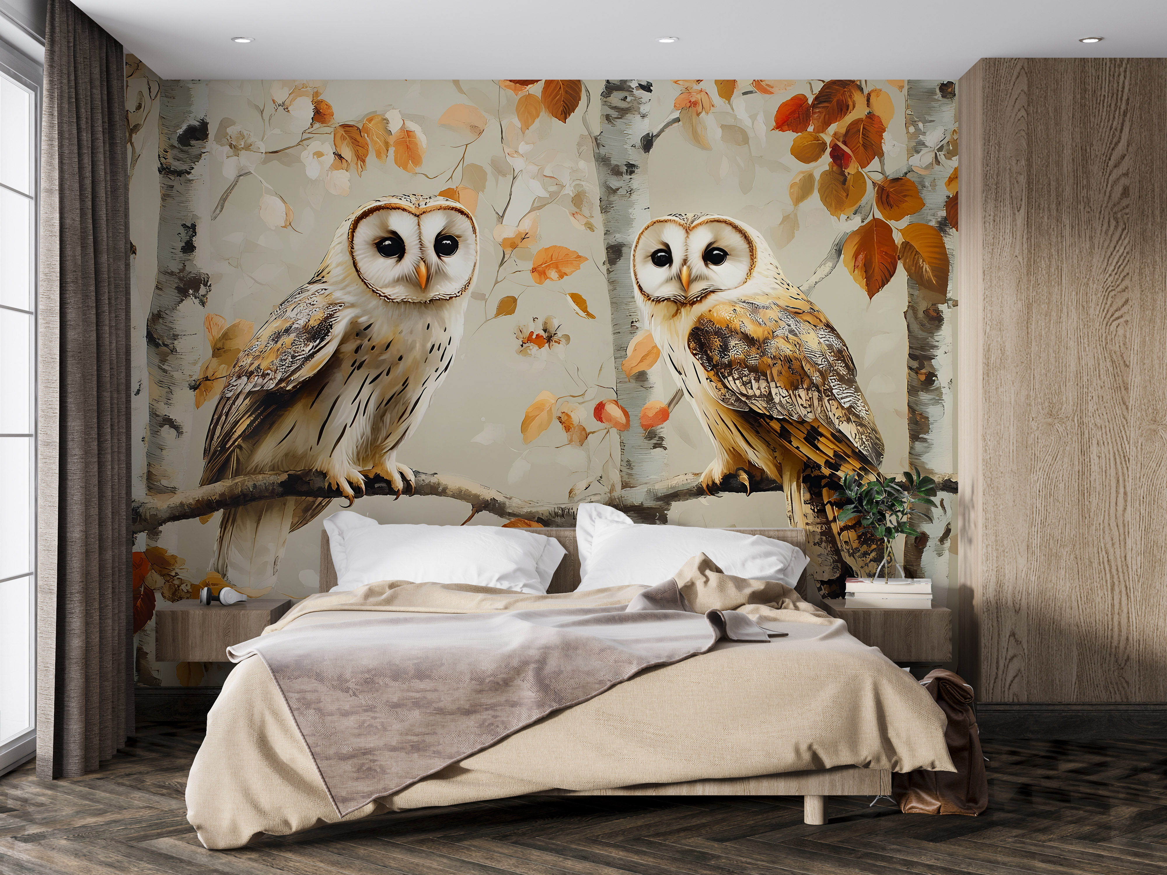 Loon Peak® Realistic Owl And Autumn Forest Scene Wallpaper – Cozy Fall ...
