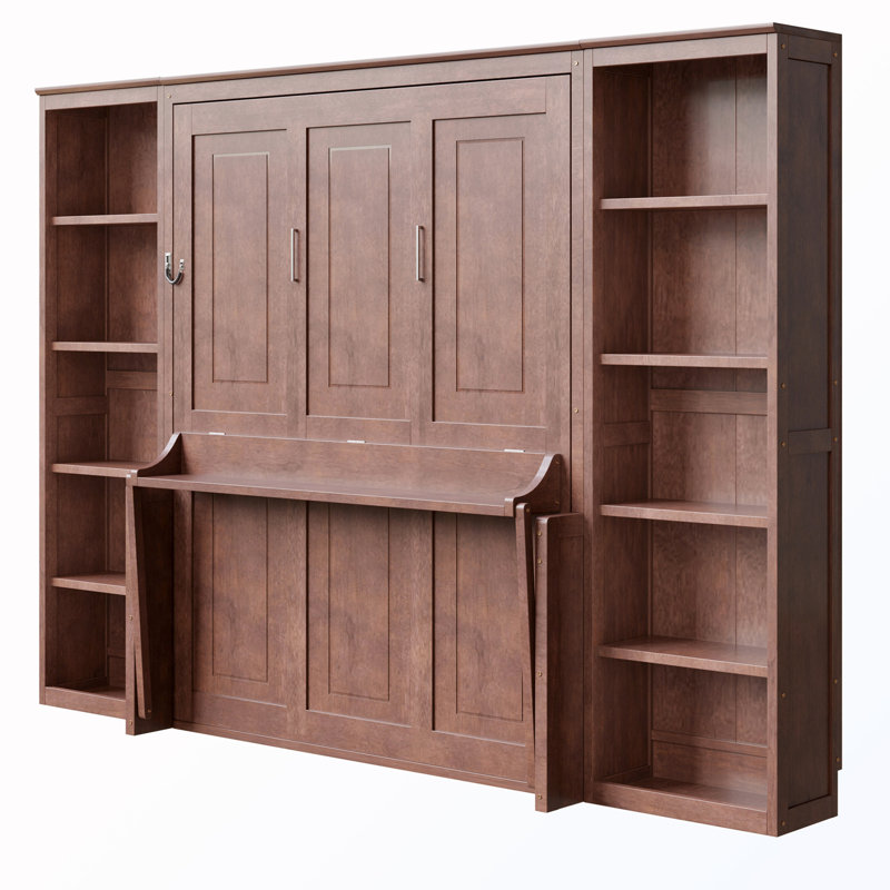 Grand lit escamotable avec bureau et bibliothèque, Dark Brown