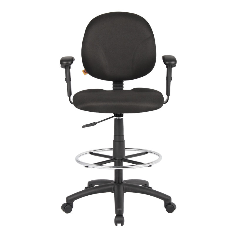 Zem Drafting Stool With Adjustable Arms & Chrome Footring, Black Crepe