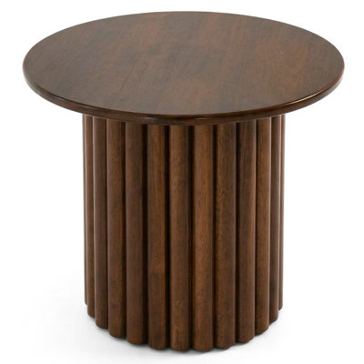 Camelot Round Solid Wood End Table With Ribbed Pedestal Base