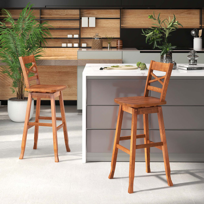 Kellynn Swivel Solid Wood Counter Stool, Walnut