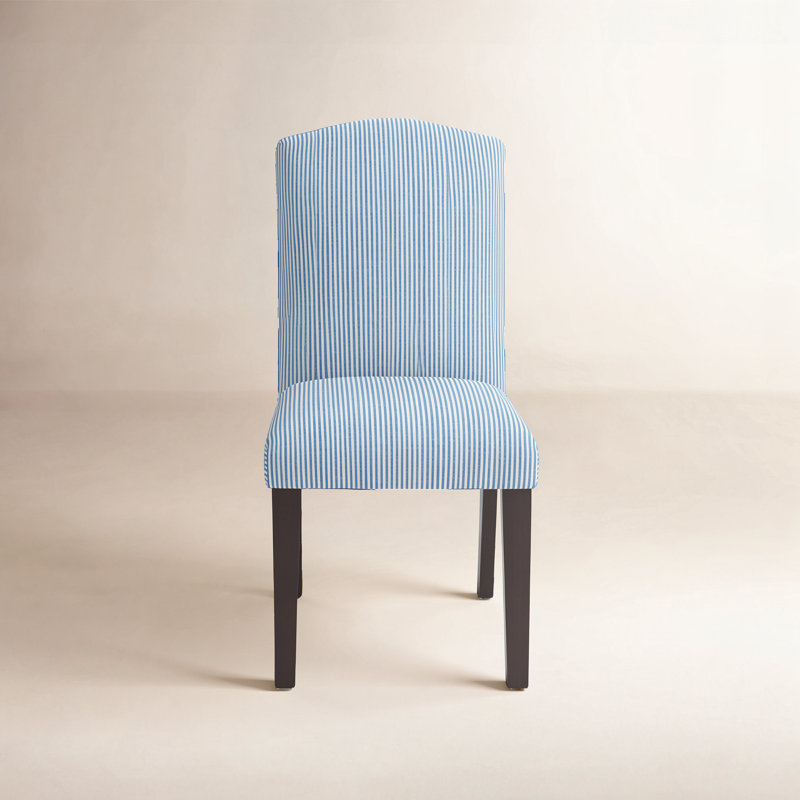 Ardussi 20'' H Upholstered Dining Chair, Prep Stripe Blue Oga, Espresso