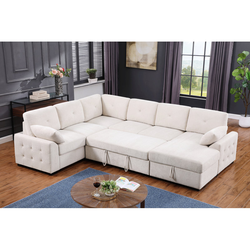 Canapé d'angle avec rangement et deux coussins, Chenille beige