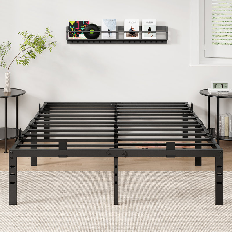 14'' Black Metal Platform Bed Frame With Steel Slat Support, No Box Spring Needed