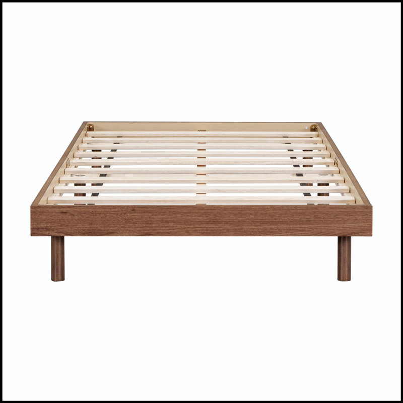 Base de lit plateforme moderne de conception moderne avec lattes en contreplaqué durable et pieds élégants en bois d'hévéa pour une stabilité accrue