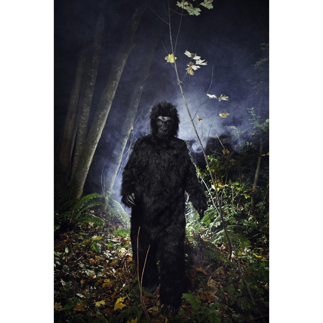 Bigfoot oder wilder Gorilla in dunklen Wäldern von RyanJLane - Kunstdrucke