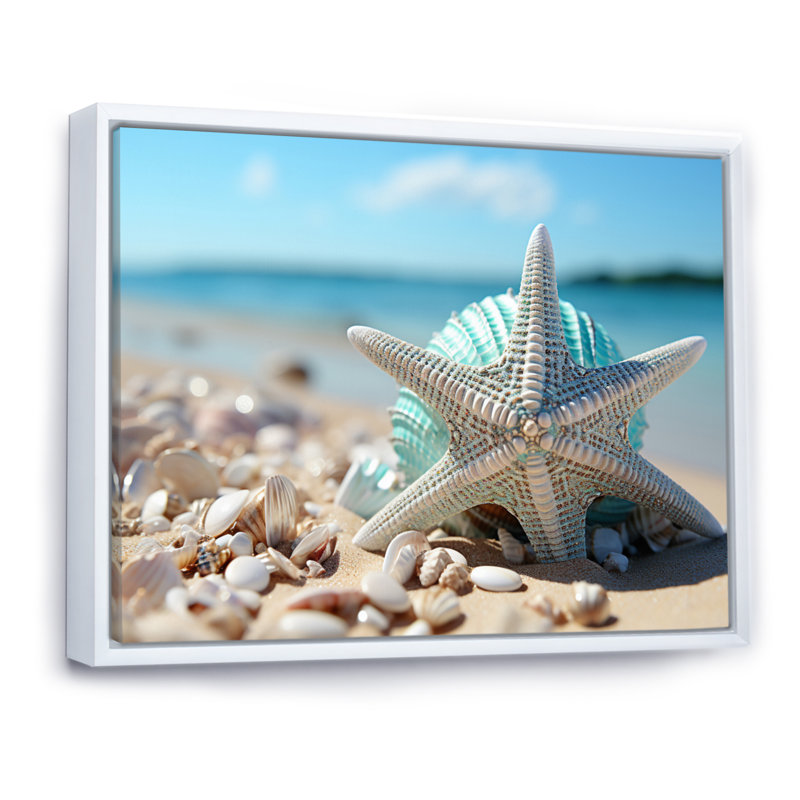 Coquillage argenté bijou océan II, H 30 po x l 40 po x P 1,5 po, Cadre flottant blanc