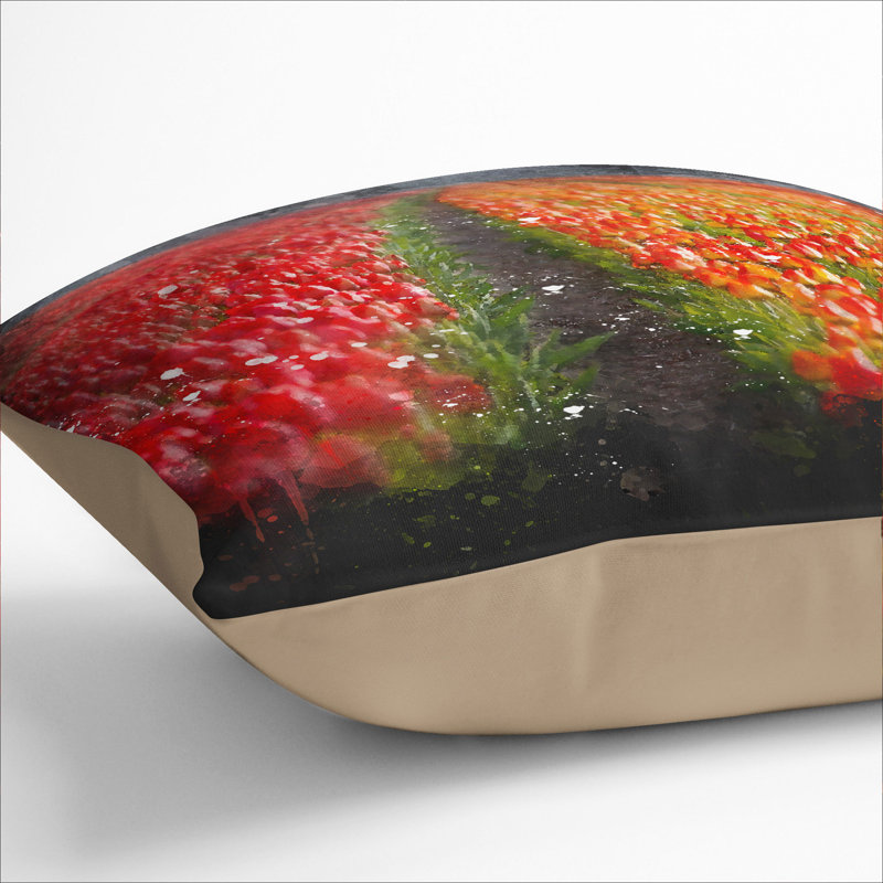 Field of Tulips Paint Splash Scatter Cushion, 55cm H x 55cm W x 20cm D, Stone