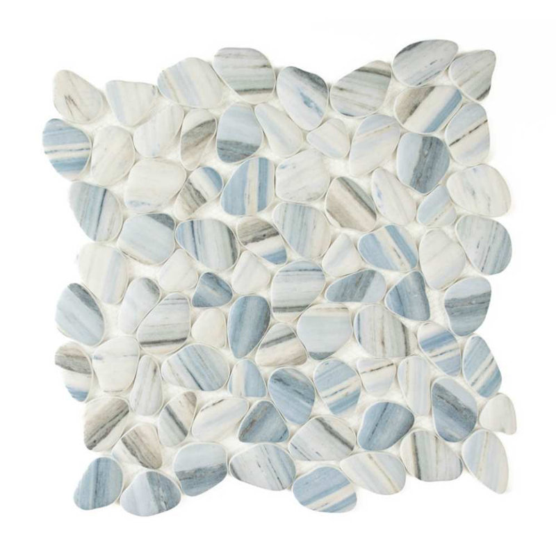 Huron Glass Pebbles Mosaic Tile, Azul