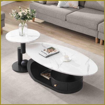 Contemporary Nesting Coffee Table Set for Living Room, Oval &amp; Round, Flexible Use &amp; Quick Assembly
