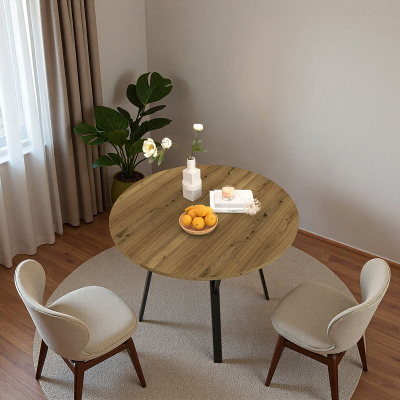 35.43 Inch Round Dining Table, Small Circle Kitchen Table With Metal Black Legs For 2-4 People,Modern Dining Room Table