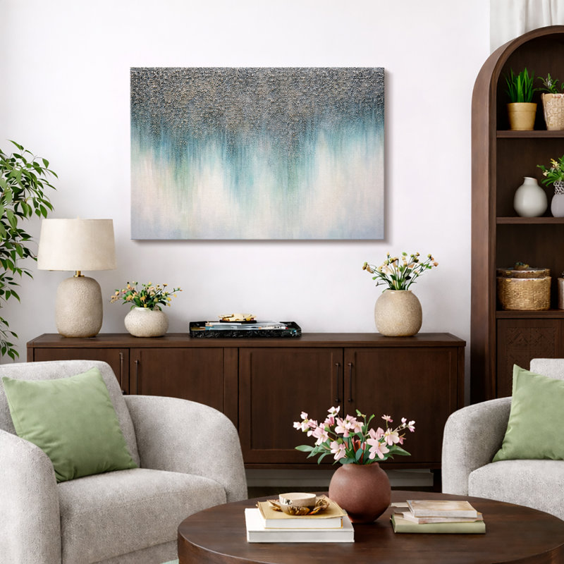 Abstrait bleu sarcelle, dégradé, dégradé, œuvre d'art, impression sur toile, H 24 po x l 36 po x P 1,5 po, Toile tendue