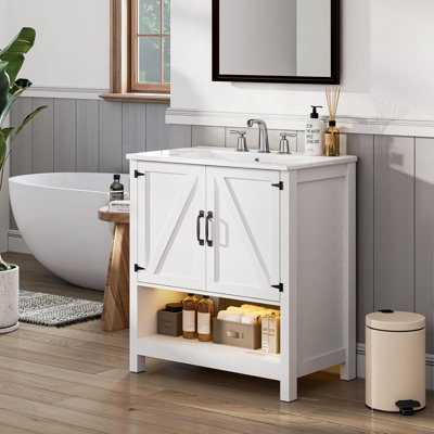 30" Single Bathroom Vanity with Ceramic Top & LED Light