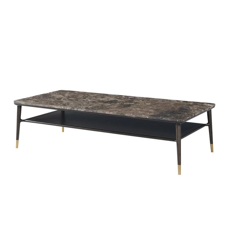 Stratton Street Round Marble Top Coffee Table, 17" H x 64" W x 30" D, Brown Emperador / Fumed