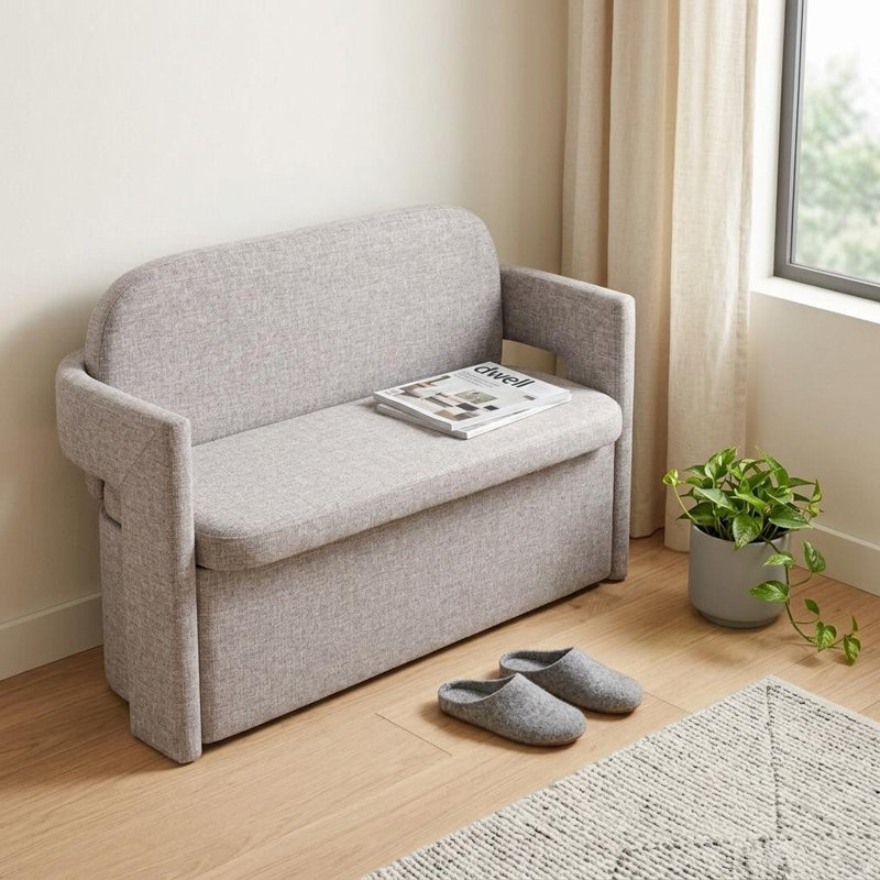 Banc de rangement en tissu gris avec couvercle rabattable Gracie Mills