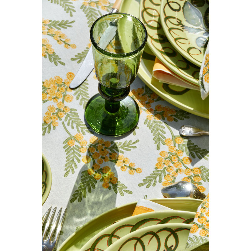 Mimosa Tablecloth - Green & Yellow - 59" x 59", 59" x 59" Square, Green & Yellow