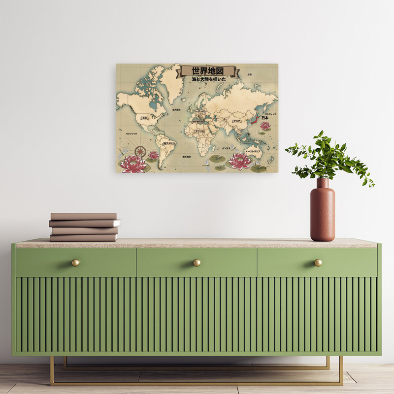 Art mural rétro, carte du monde rétro